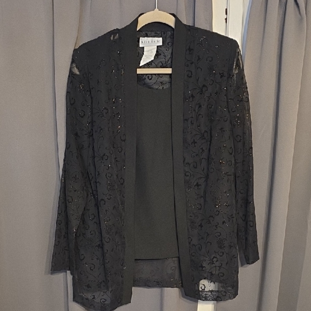 VTG?Miss Dorby Black Women's Shirt W/Attached Sheer Jacket Gold Sparkly Sz 8 EUC